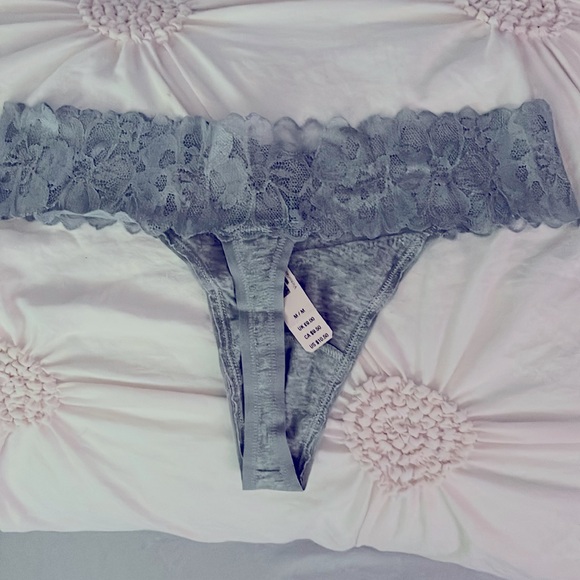 Victoria’s Secret heathered gray cotton with gray lace thong - Picture 2 of 3
